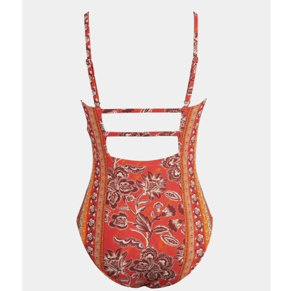 Cupshe Women Red Paisley One Piece Swimsuit Square Neck Cutout L NWT - Picture 5 of 9